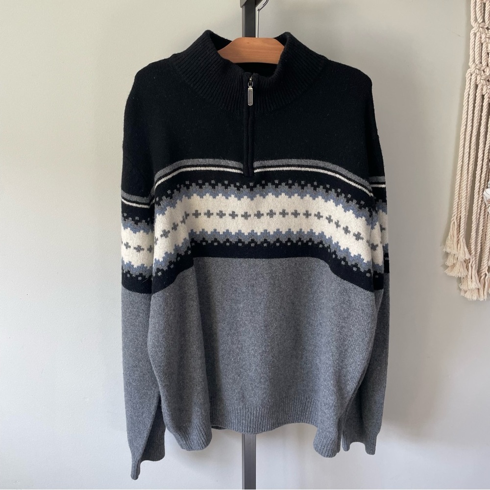 Hudson North Lambswool Knit Quarter Zip Sweater Fair Isle Nordic Mens Size XL